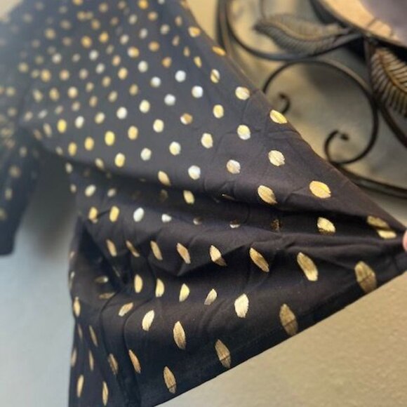 Gold Dot Black Long Sleeve Blouse By C+D+M Collection XL flare sleeve - Picture 11 of 14